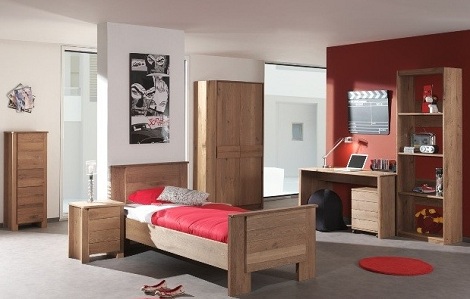Bed Cantania _van Houdt_eenpersoons_gerookt eiken_tienerbed,hout,bureau,boekekast,puur natuur in slaapkamer